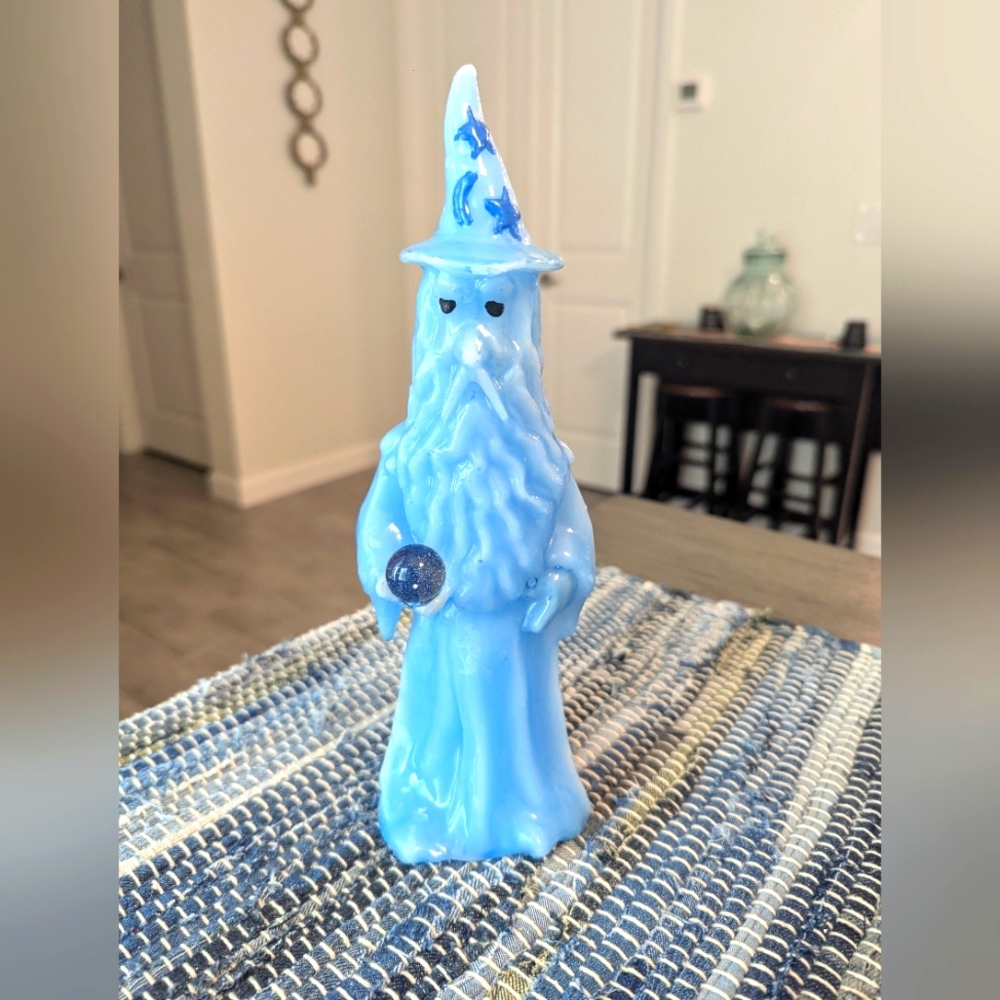 Vintage kinda 90's 10" Wizard Figure with Gazing Ball Decorative Candle - Unused